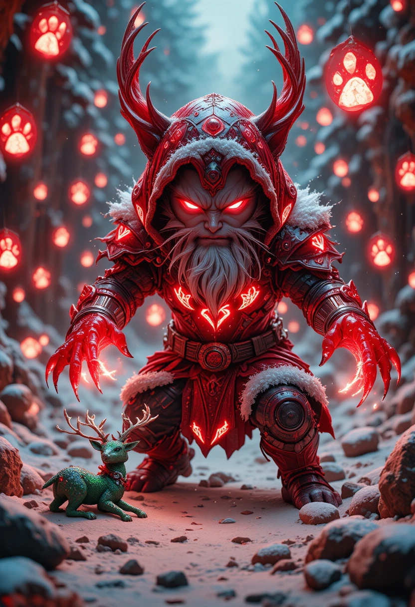 Crystal tabby cat warrior in a glowing rune forest