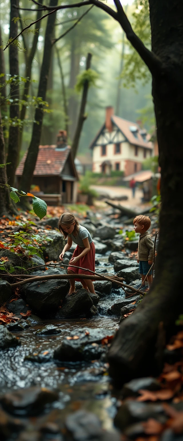 Young woman clearing branches in a quiet forest creek