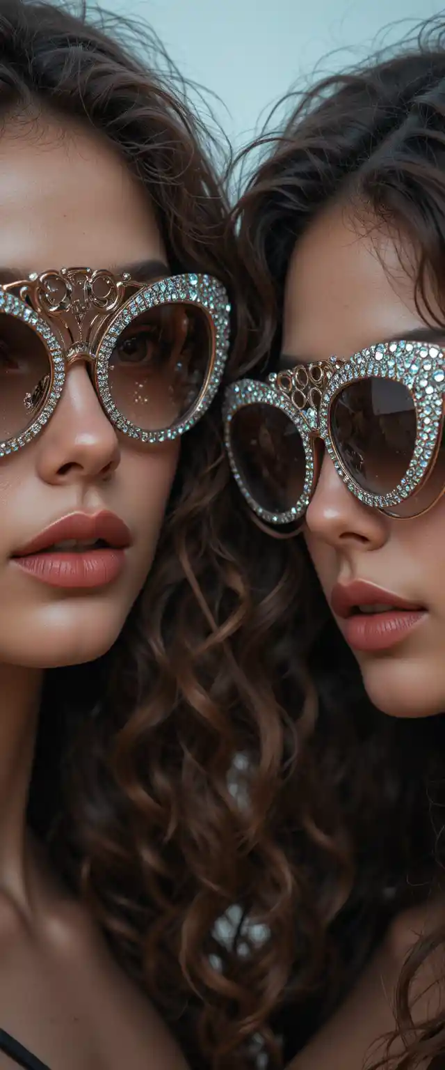 Close up of women wearing diamond sunglasses portrait