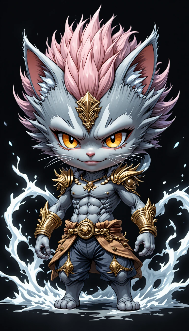 Fierce chibi tabby cat warrior with spiky quills