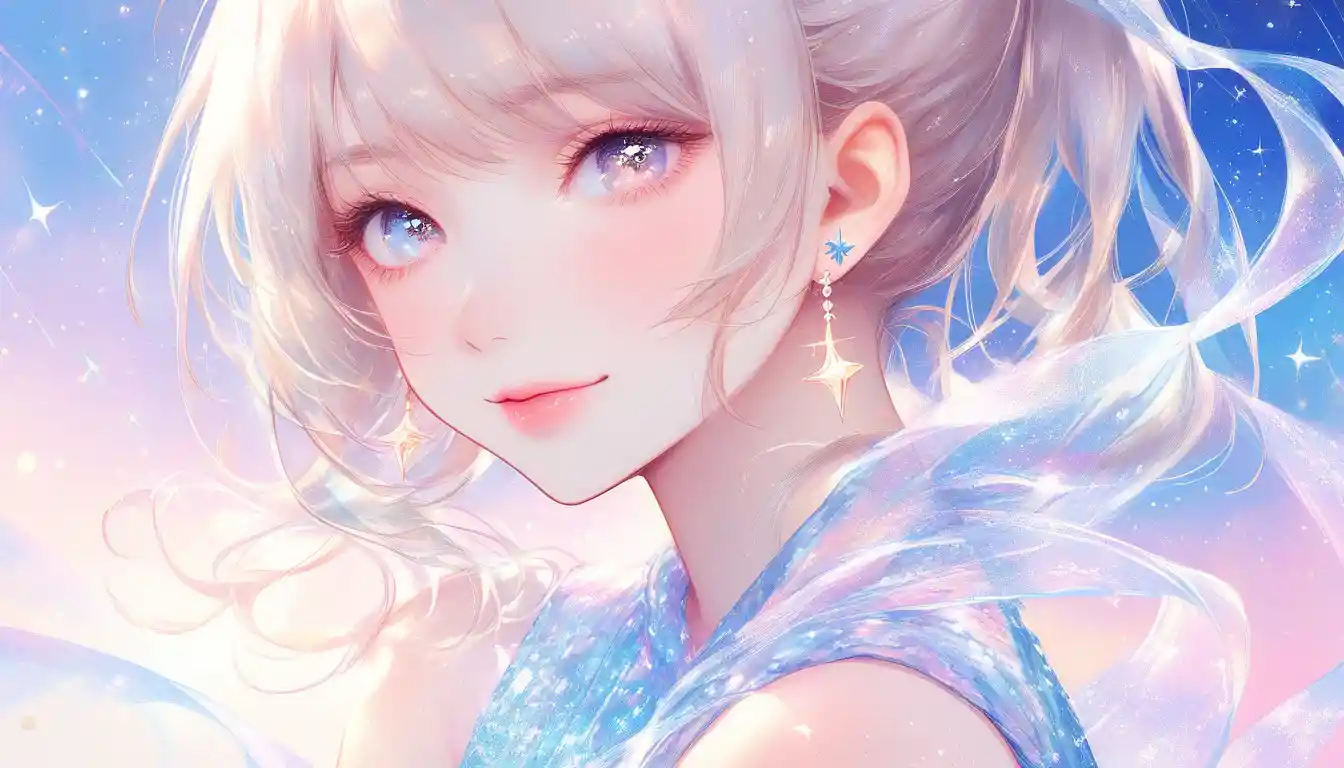Watercolor girl portrait with ombre ponytail and soft smile