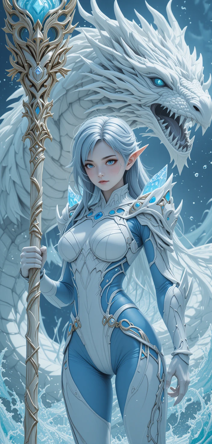 Blue skinned elf girl with organic armor and staff
