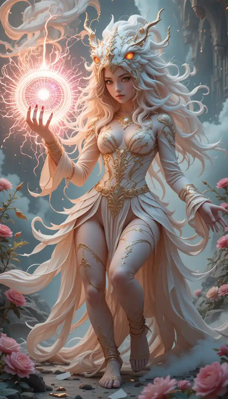 Charging cloud spirit woman with blazing pink solar magic