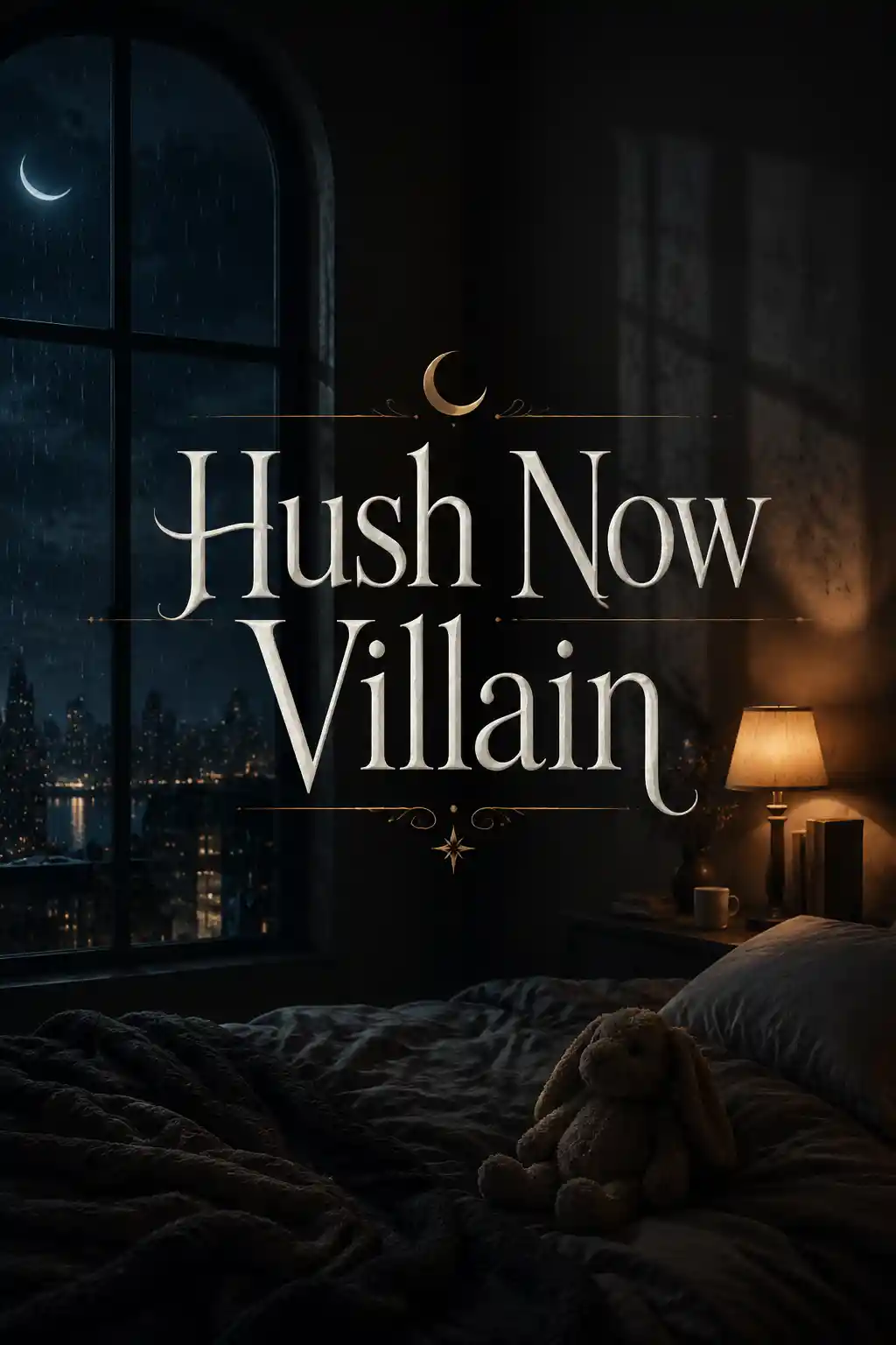 Minimalist title cover reading Hush Now Villain