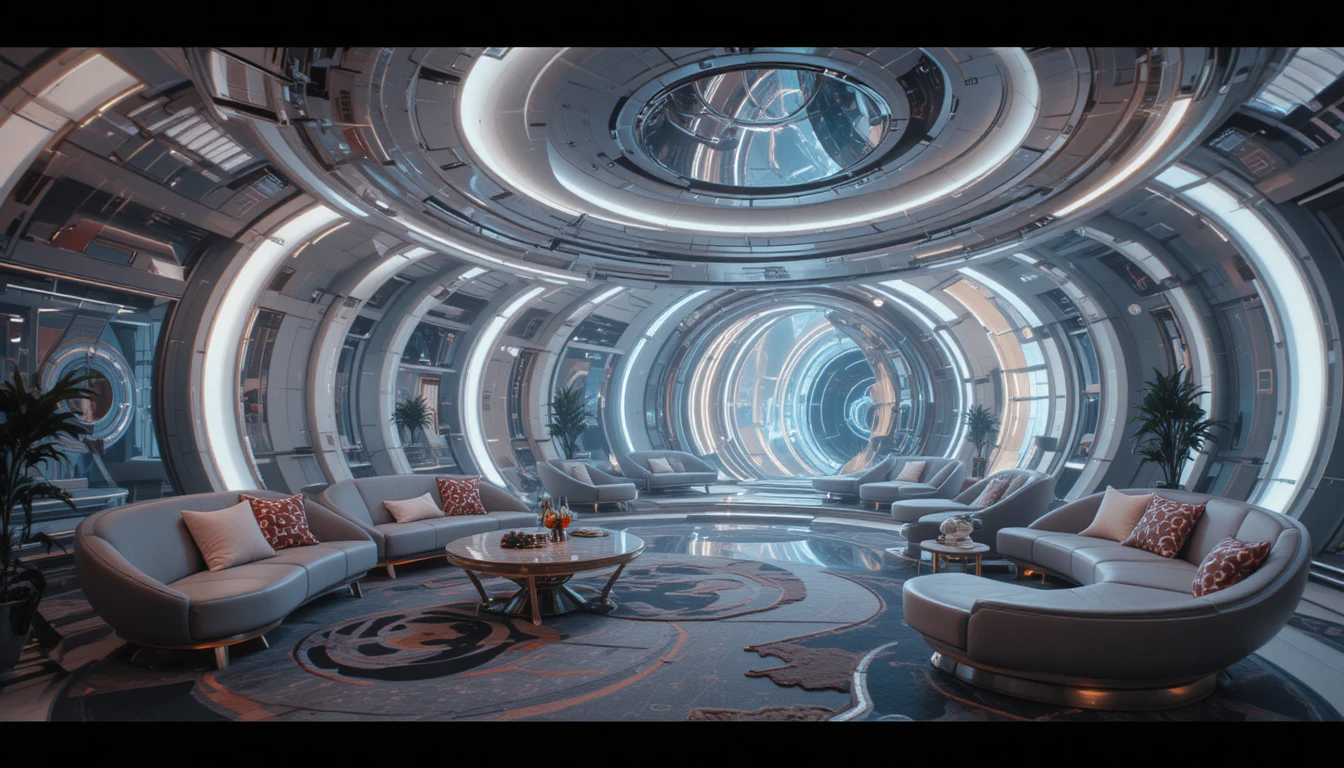 Futuristic space lounge with soft inviting diffuse light
