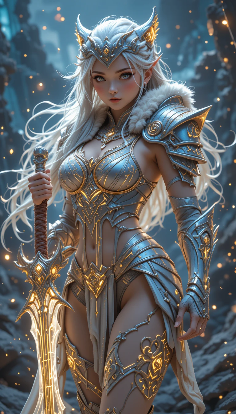 Fierce armored warrior woman with glowing tiger blade