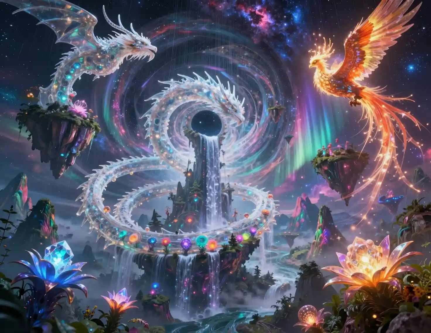 Cosmic rainforest spiraling through crystalline black holes