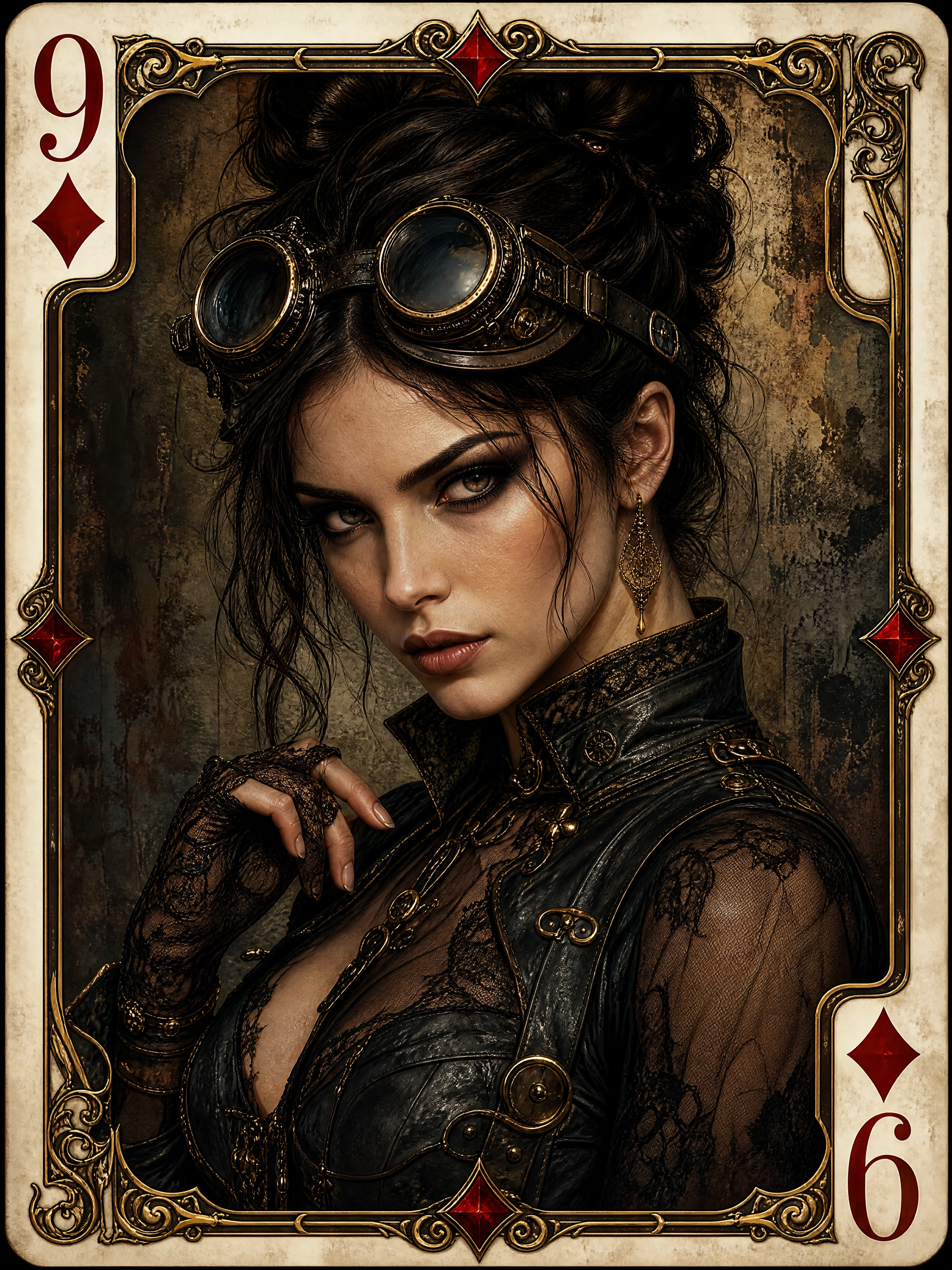 Steampunk woman portrait with goggles and dramatic shadows