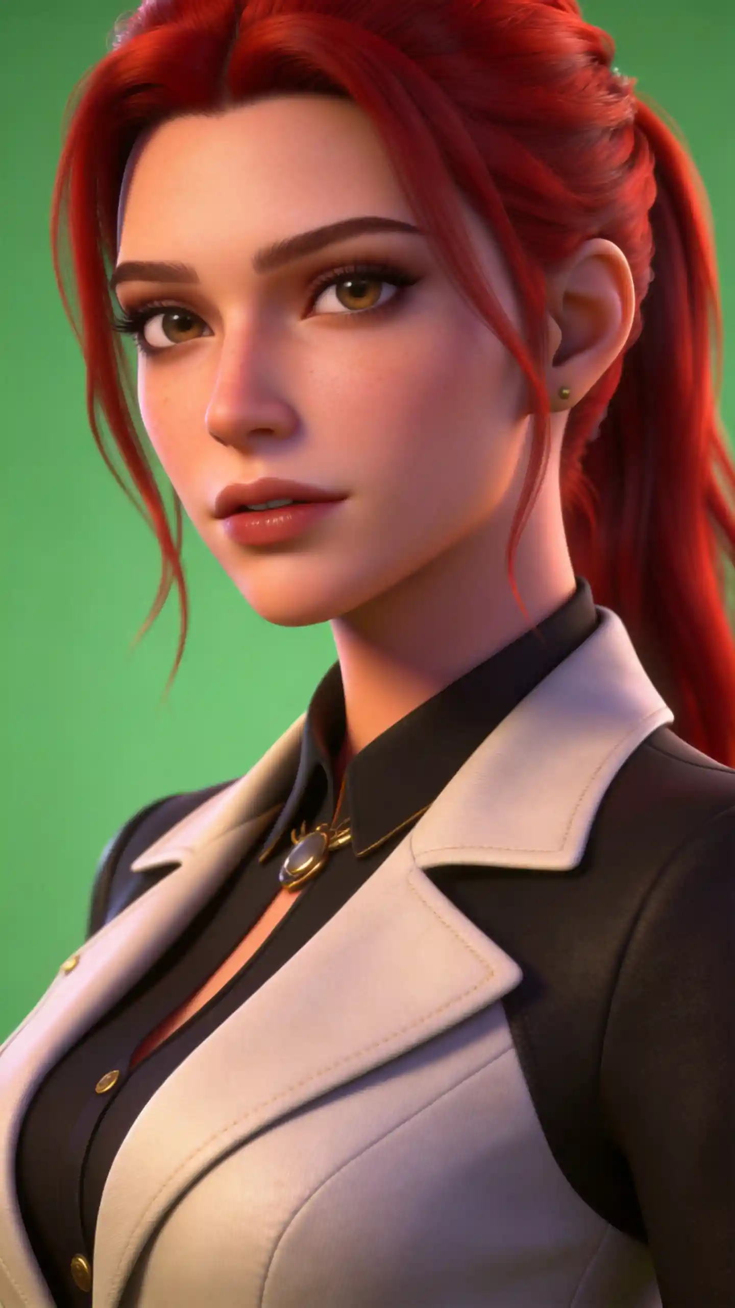 Red haired sophisticated woman in cinematic 3D character sketch