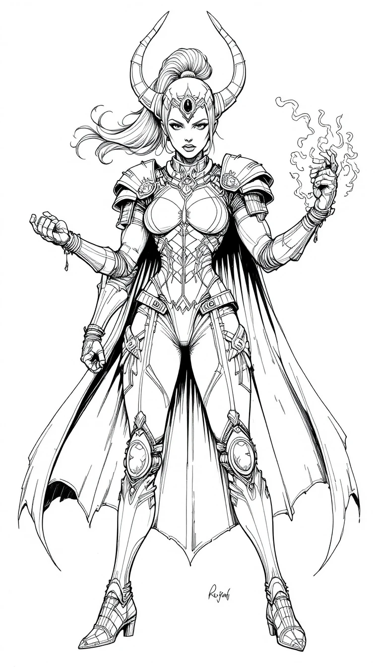 Four armed female warrior in bold comic line art