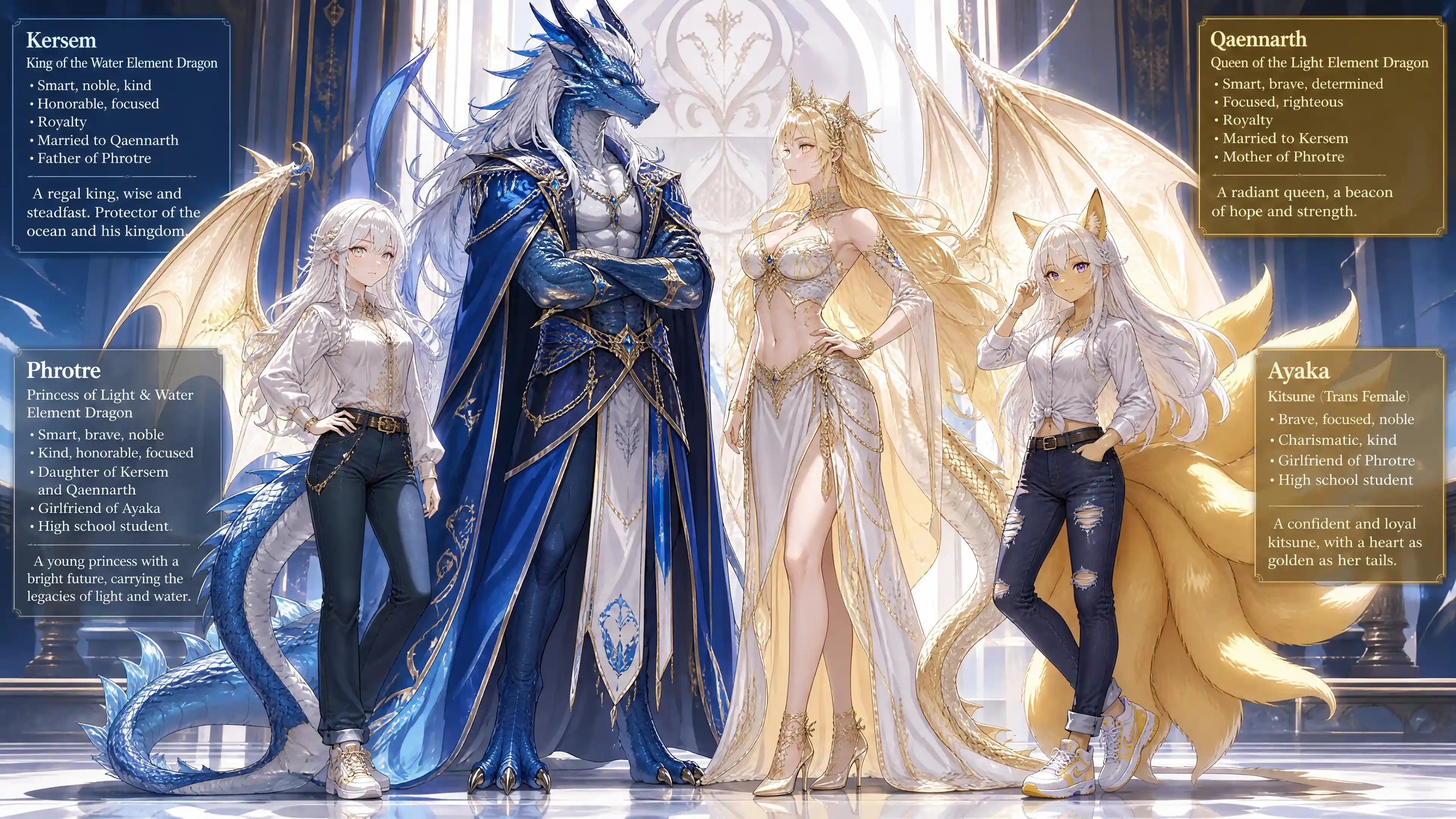 Regal light dragon queen with luminous wings and tail
