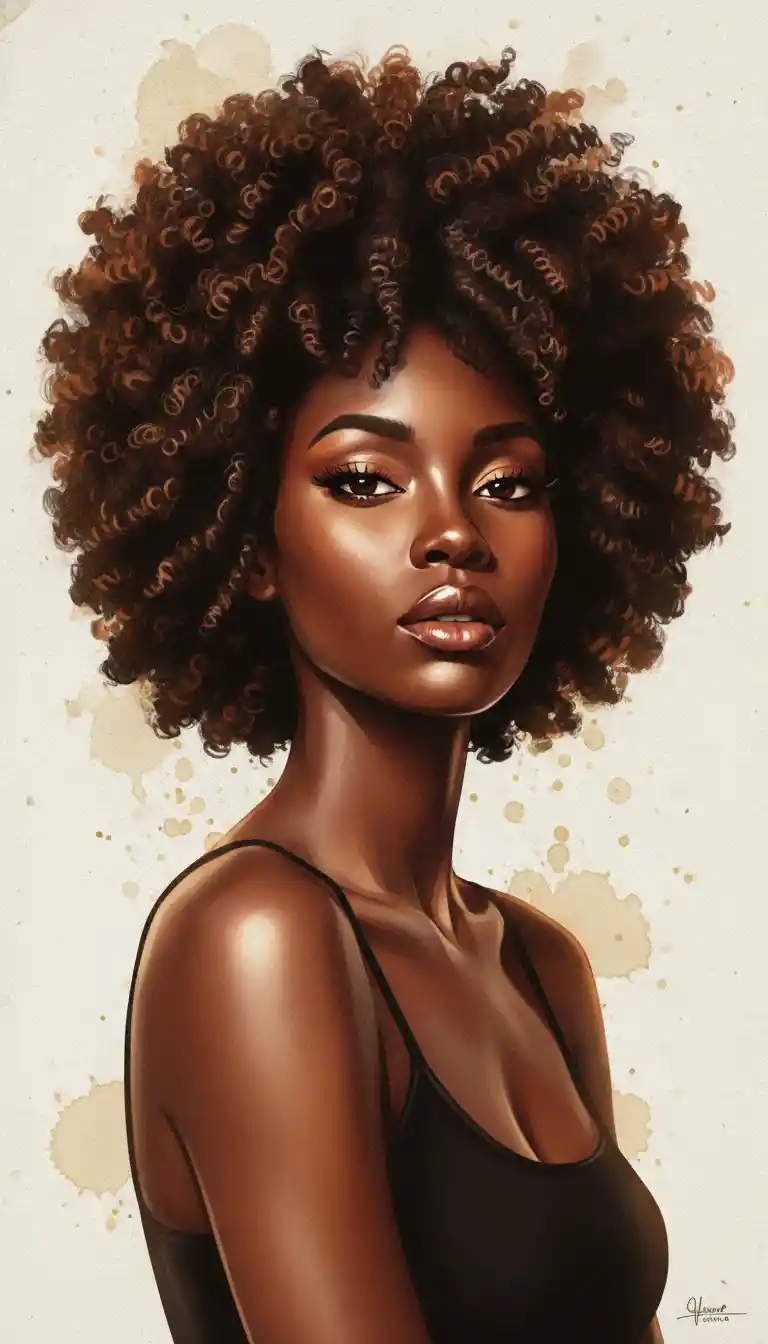 Confident black woman with voluminous afro digital portrait
