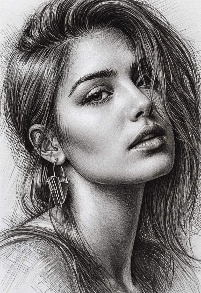 Graphite headshot of a woman with tilted head and parted lips