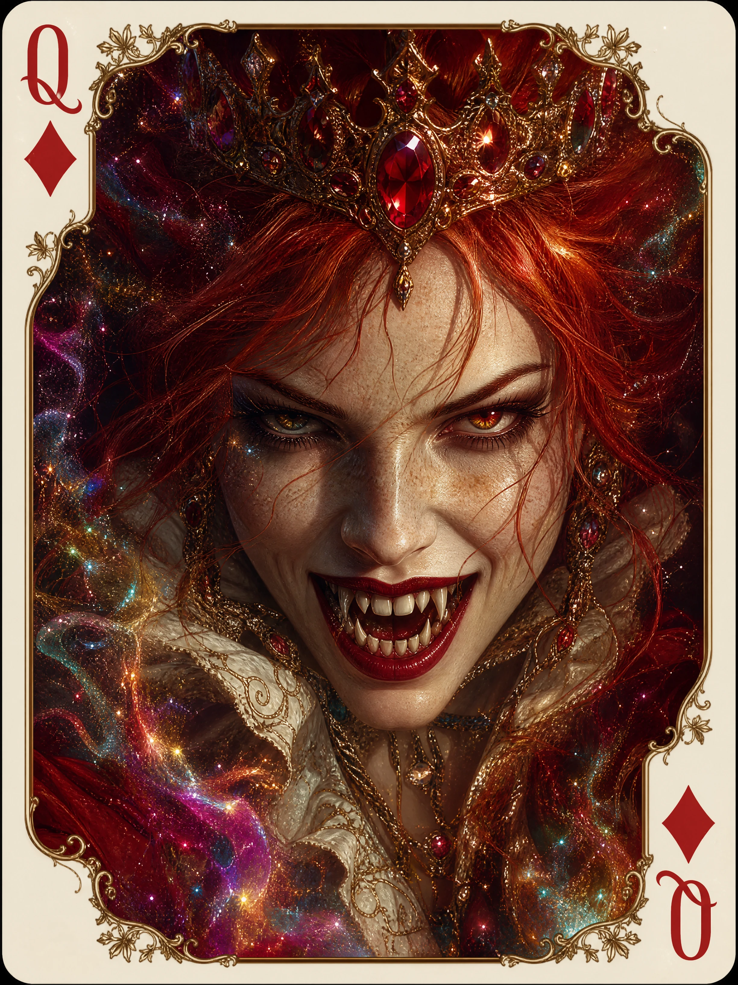Rainha vampira dentro da carta de dama de ouros