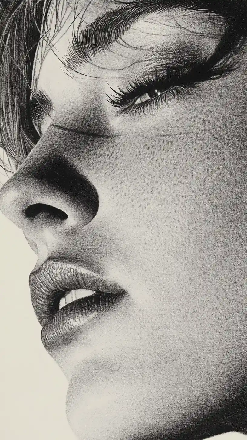 Graphite portrait of a girl with tilted head and long hair