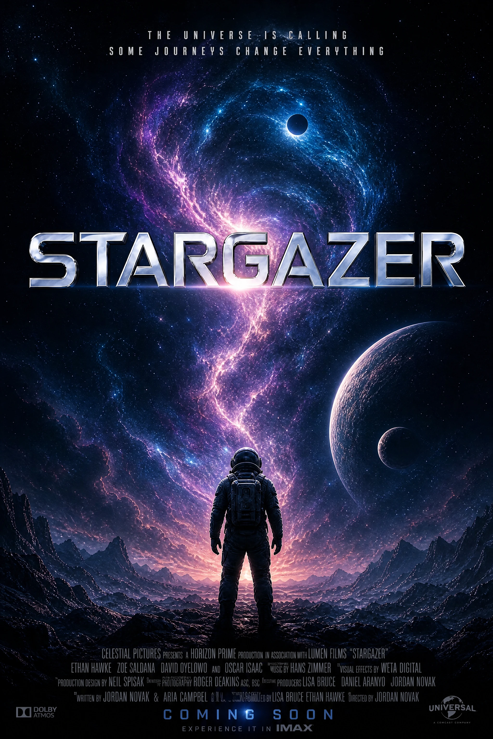 Astronaut Silhouette Poster Against Colorful Space Nebula