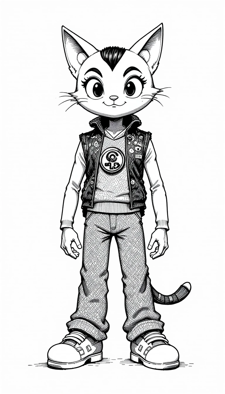 Cartoon mascot character in ink on clean white background