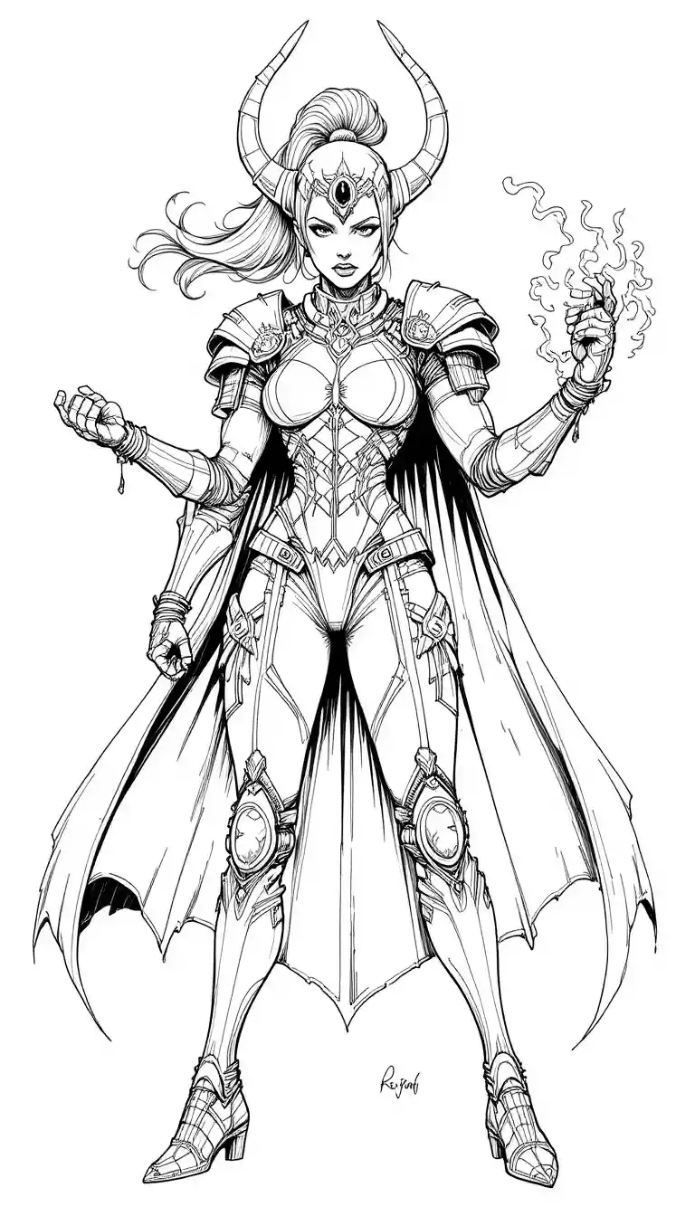 Four armed female warrior in bold comic line art