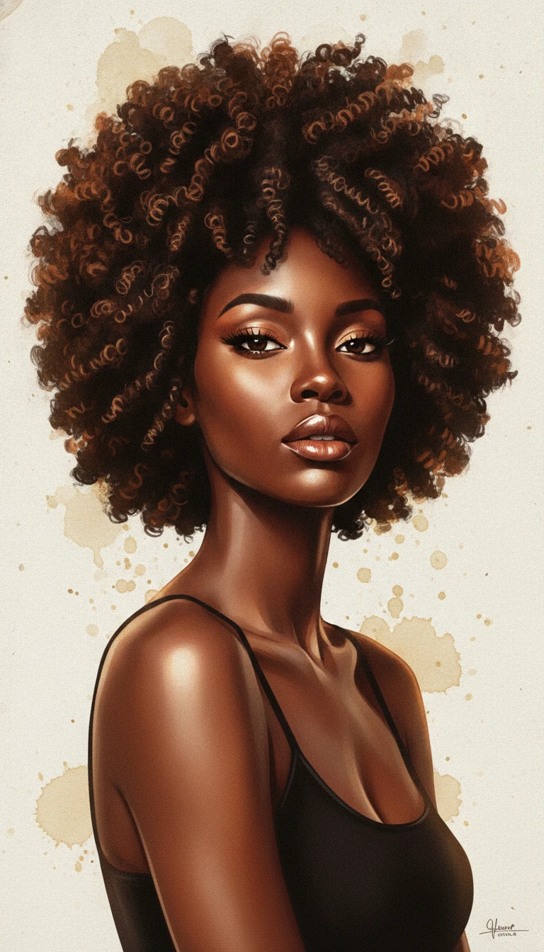 Confident black woman with voluminous afro digital portrait