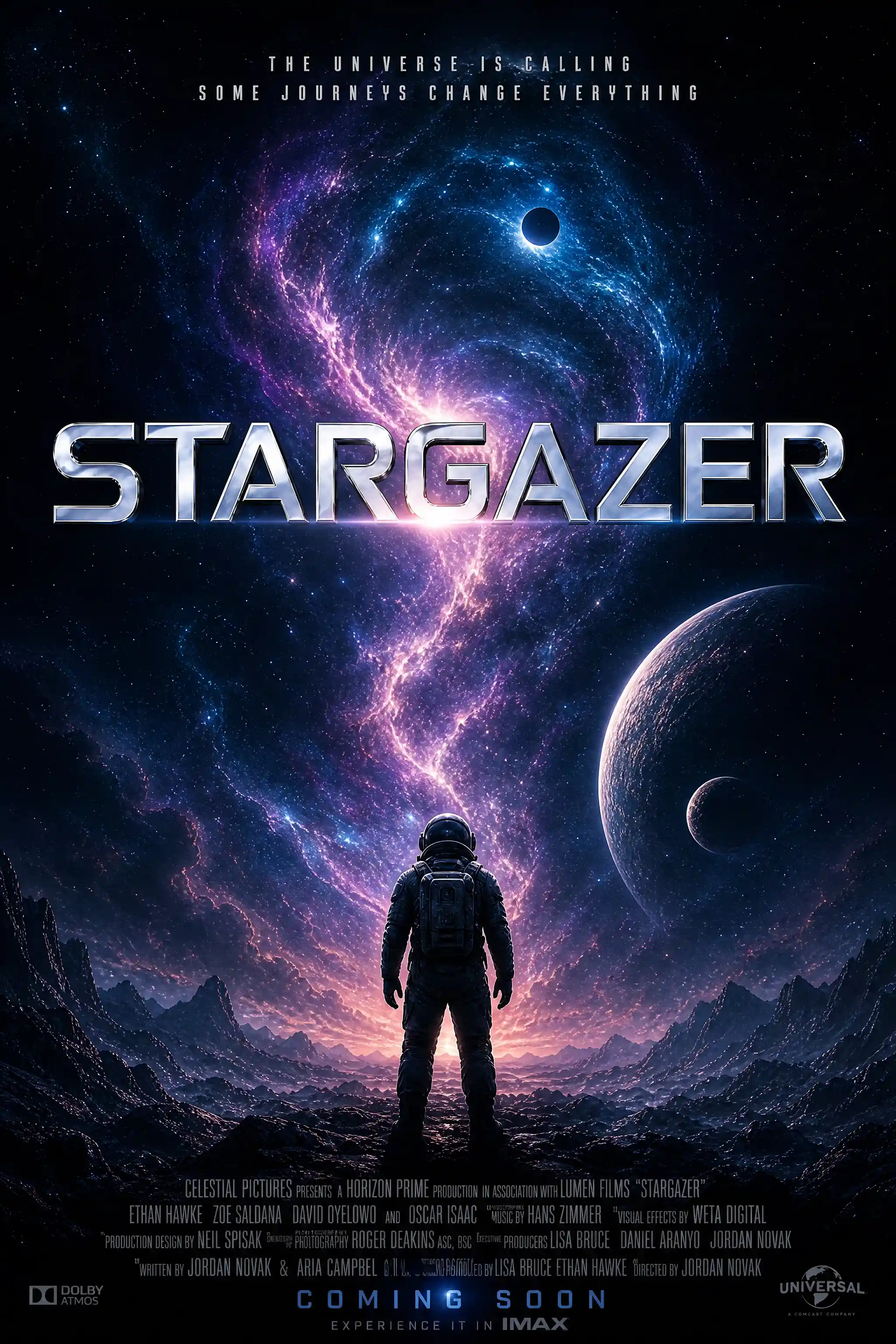 Astronaut Silhouette Poster Against Colorful Space Nebula
