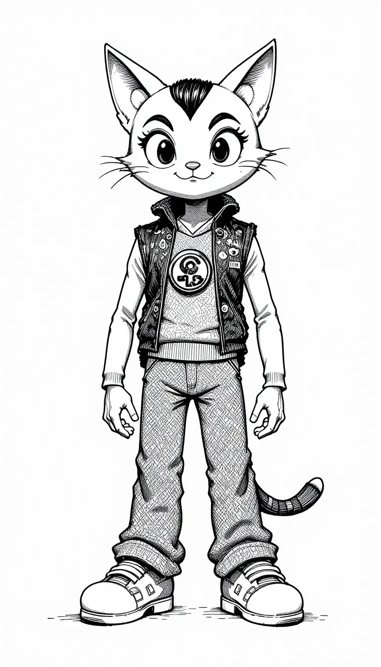 Cartoon mascot character in ink on clean white background