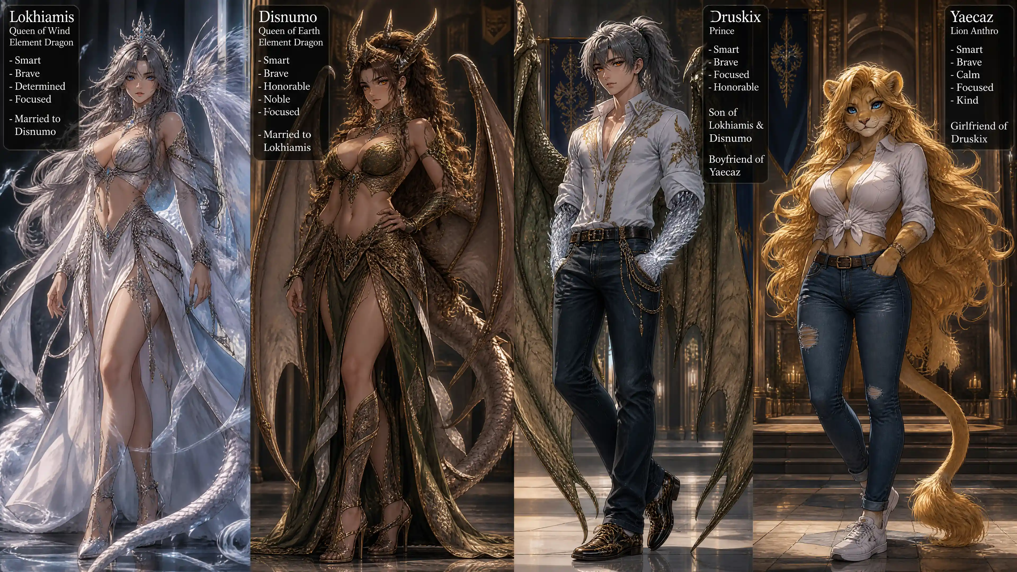 Wind dragon queen woman with regal wings and tail