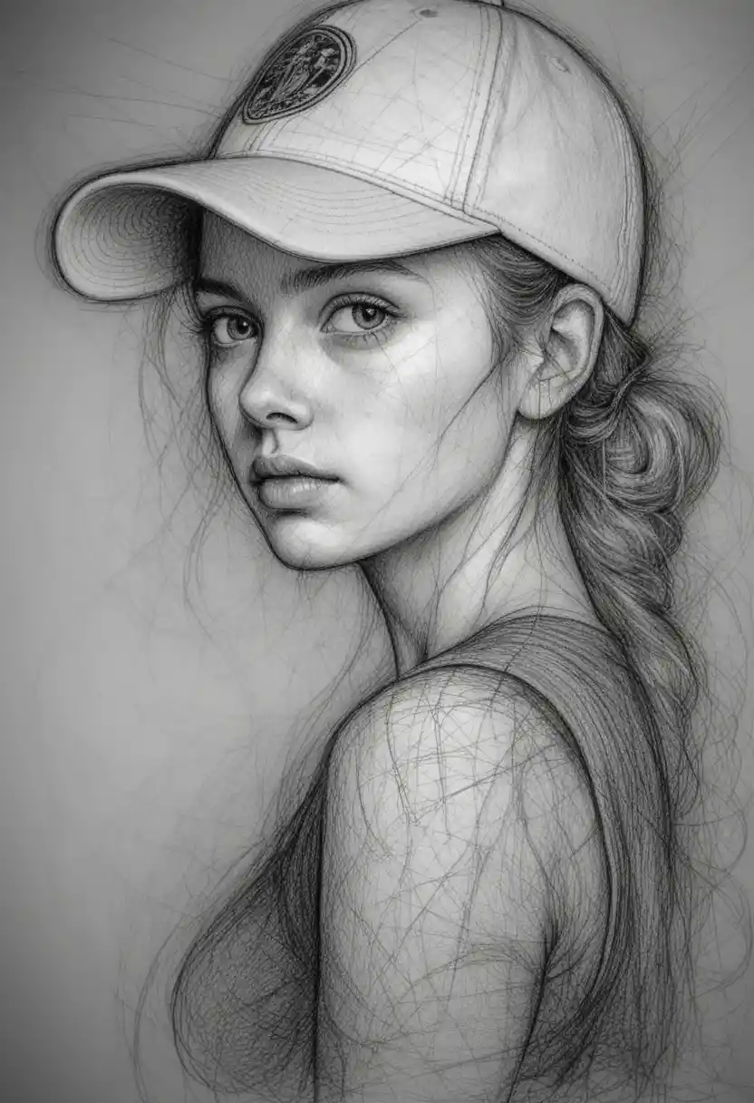 Close up ink scribble portrait of a young woman