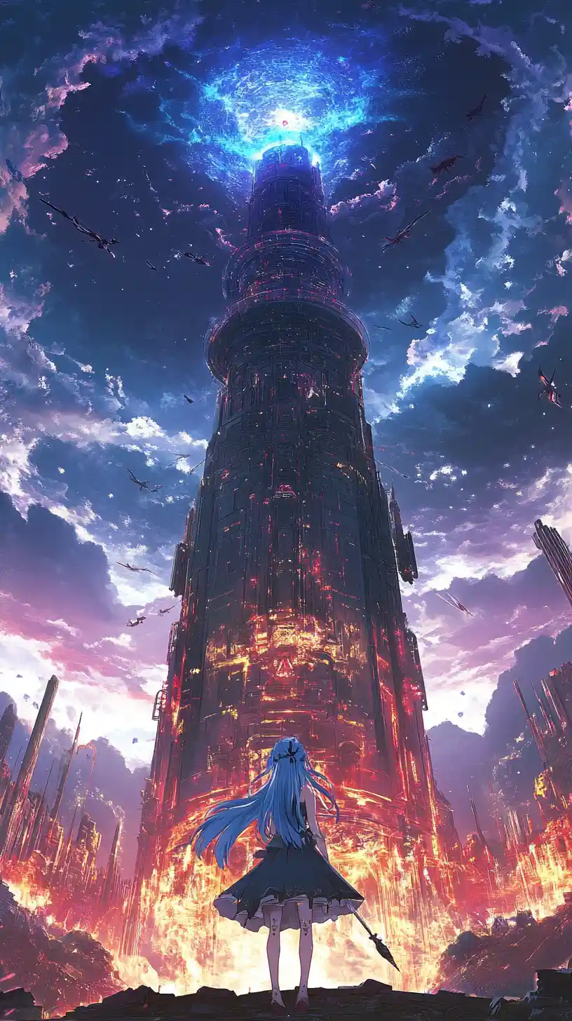 Twisted Steel Fantasy Tower Before A Purple Crystal Storm