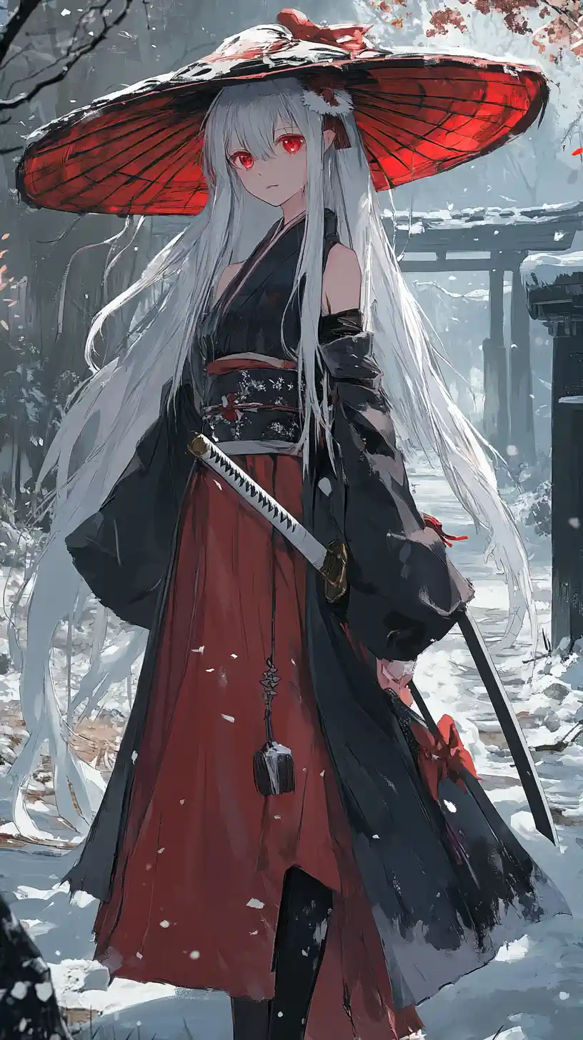 Anime girl with white hair and sword in layered world