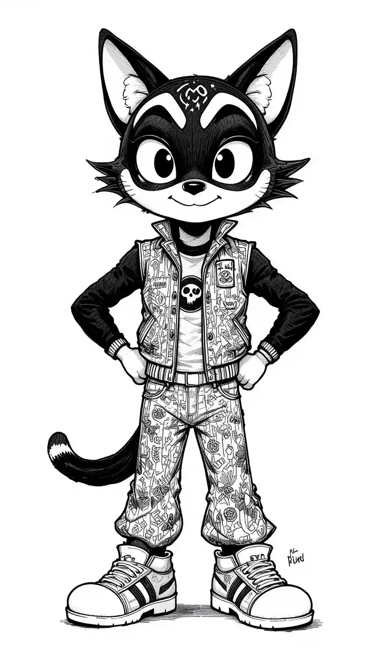 Cartoon mascot character in ink on clean white background