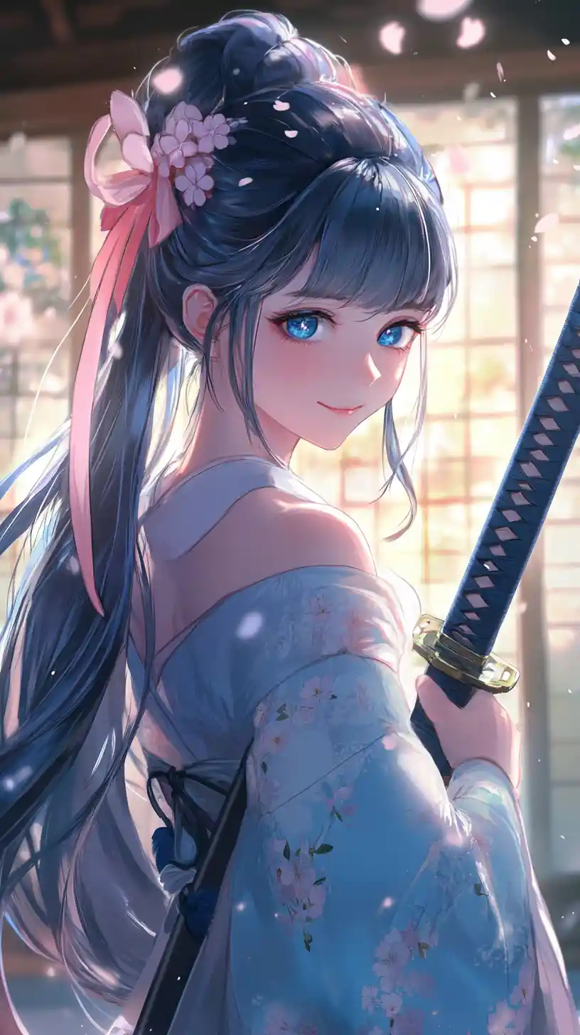 Anime girl with katana in a serene Japanese dojo
