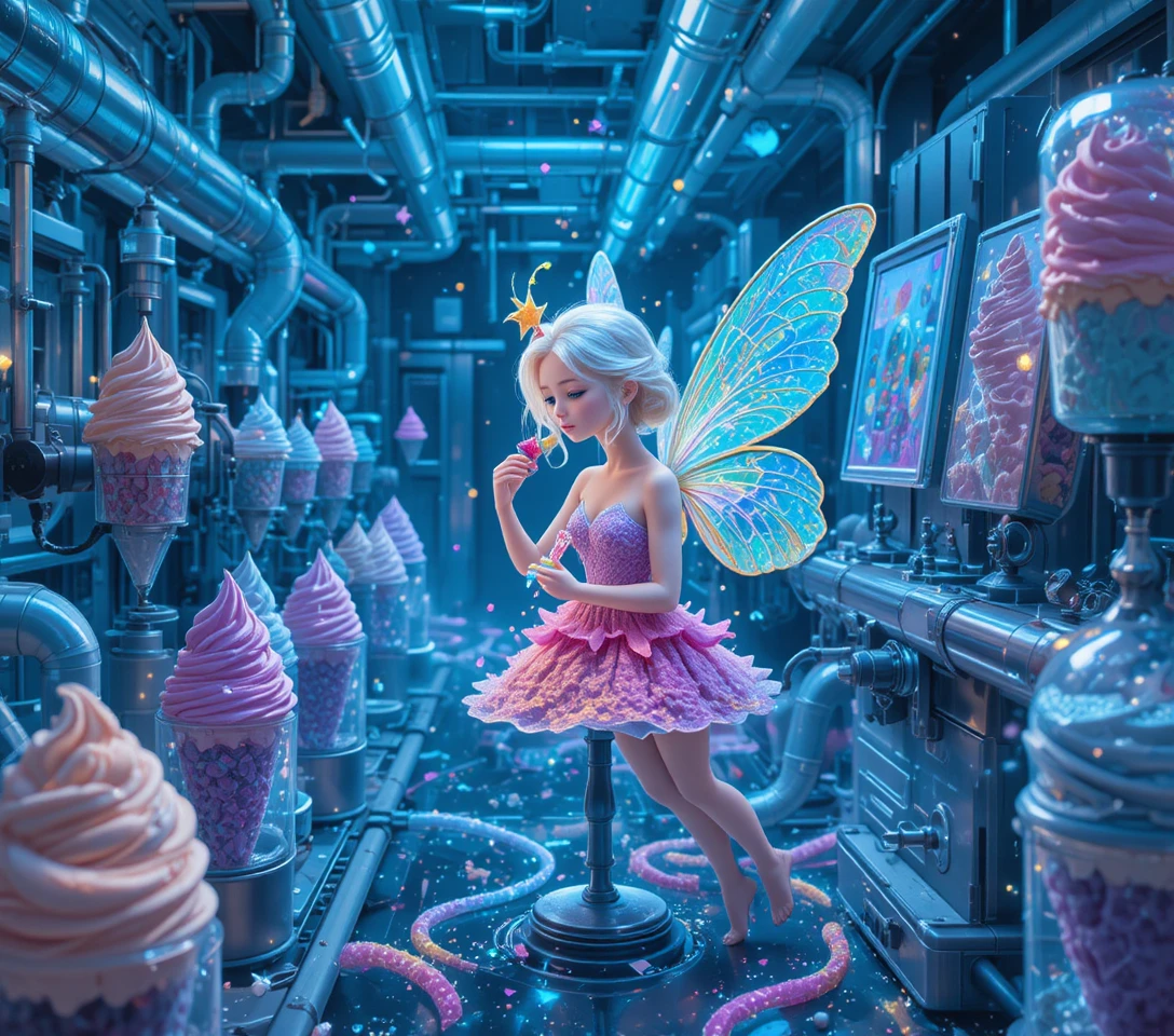 Fairy Sampling Frosting In A Holographic Ice Cream Factory