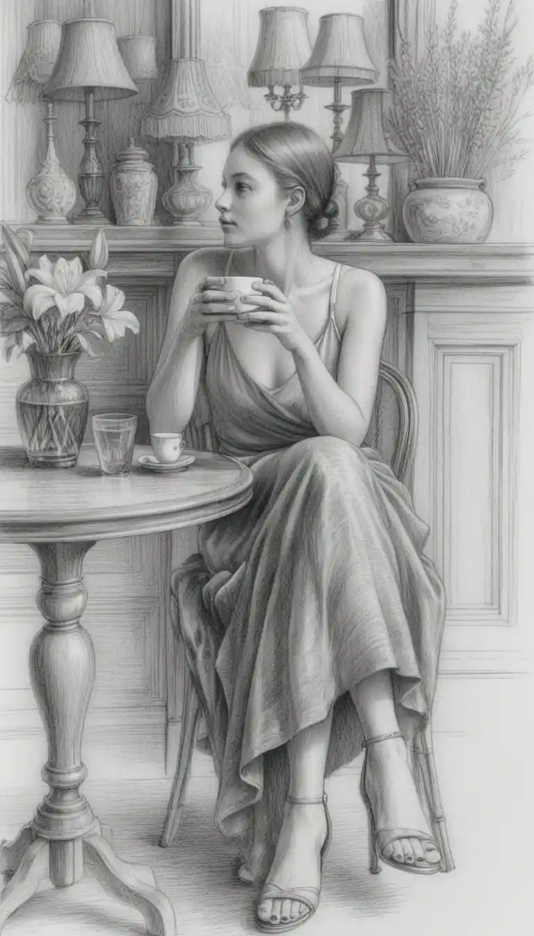 Young woman holding a coffee cup in a quiet cafe