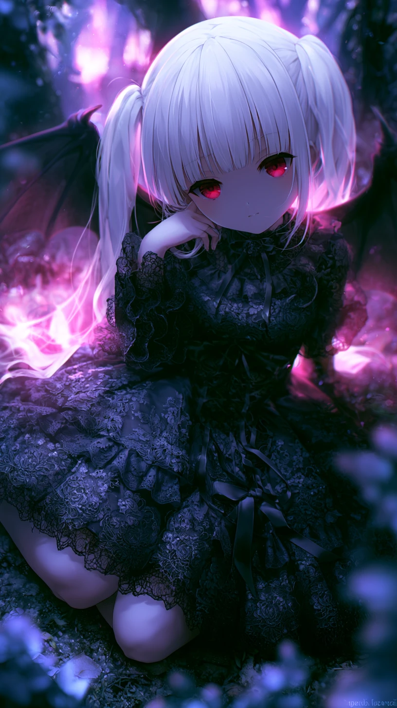 Gothic anime girl in a dark enchanted forest
