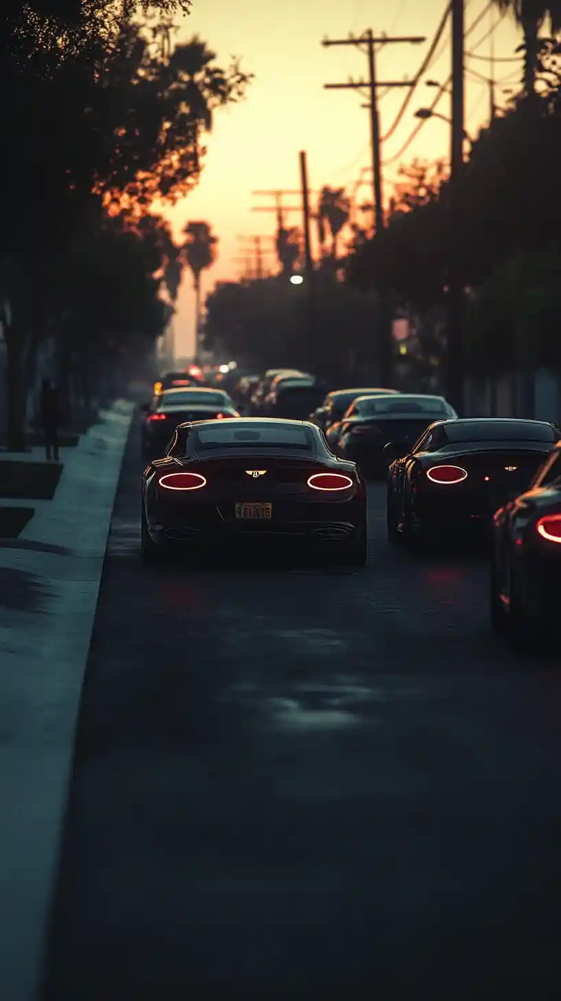 Luxury cars parked across a newly paved driveway