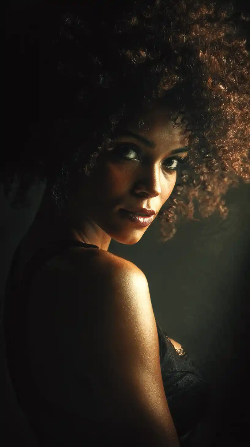 Confident black woman portrait with voluminous afro hair