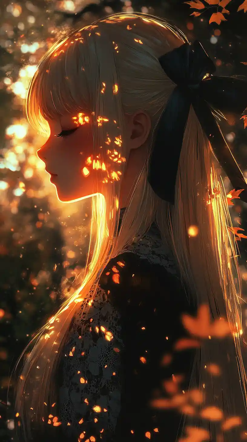 Anime girl in profile amid a dark dreamy forest