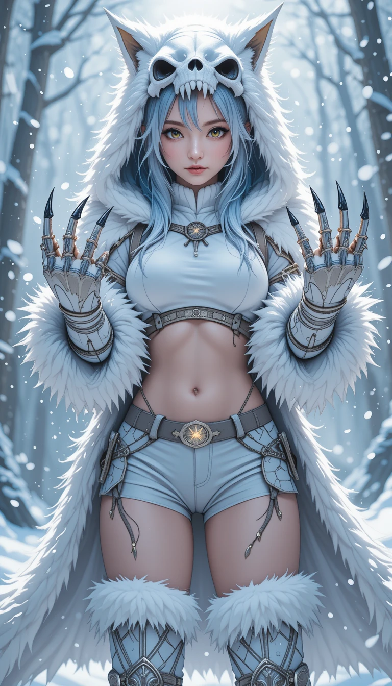 Wolf kin anime girl in glowing rune winter portrait