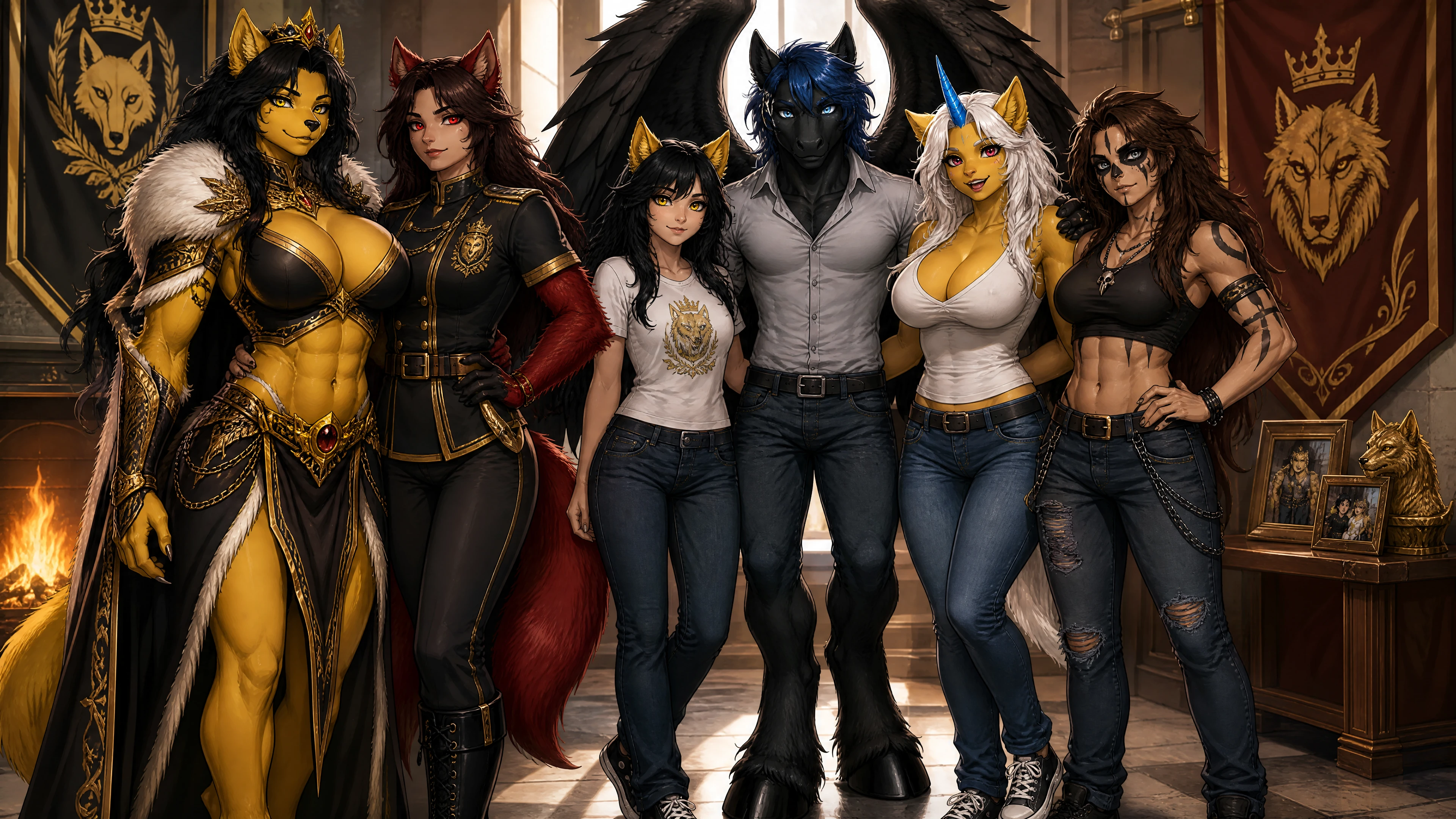 Regal yellow werewolf queen with royal garments