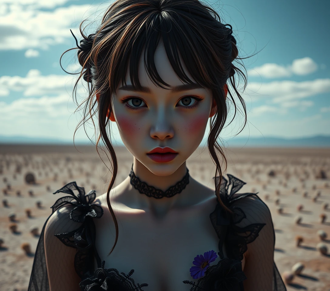 Cinematic portrait of a woman on a vast surreal plain