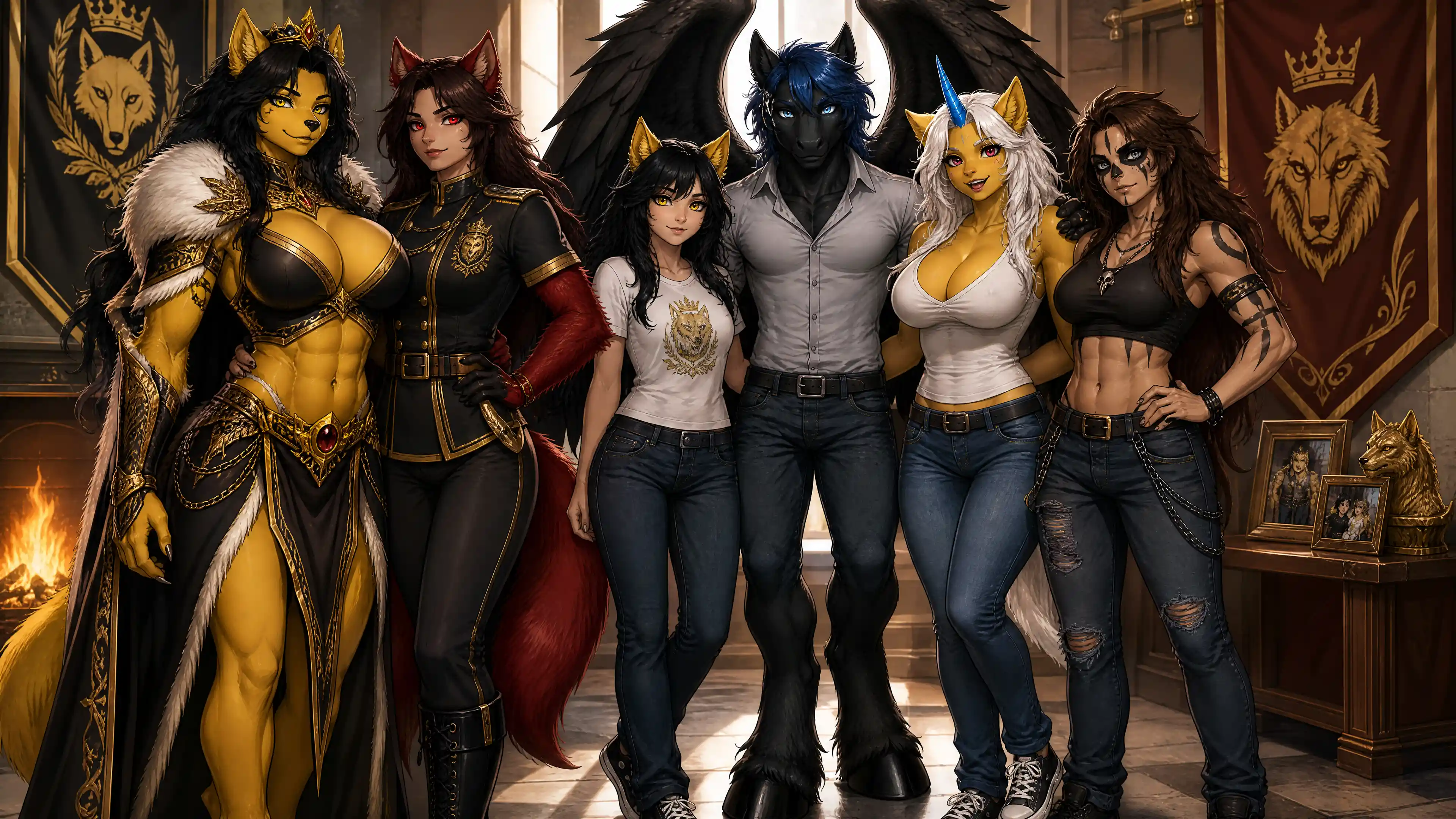 Regal yellow werewolf queen with royal garments