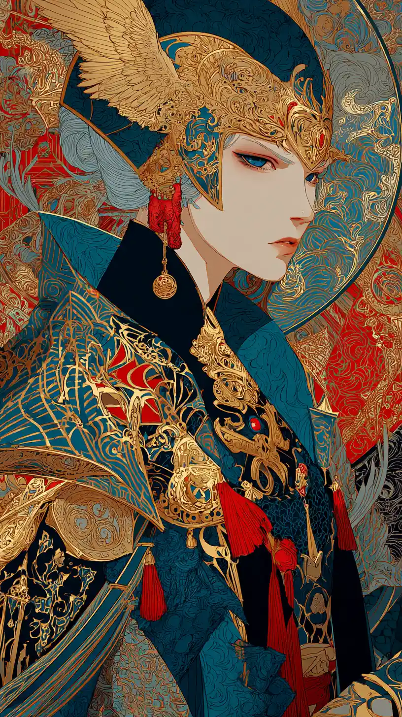 Opulent fantasy heroine in ornate jewel toned costume