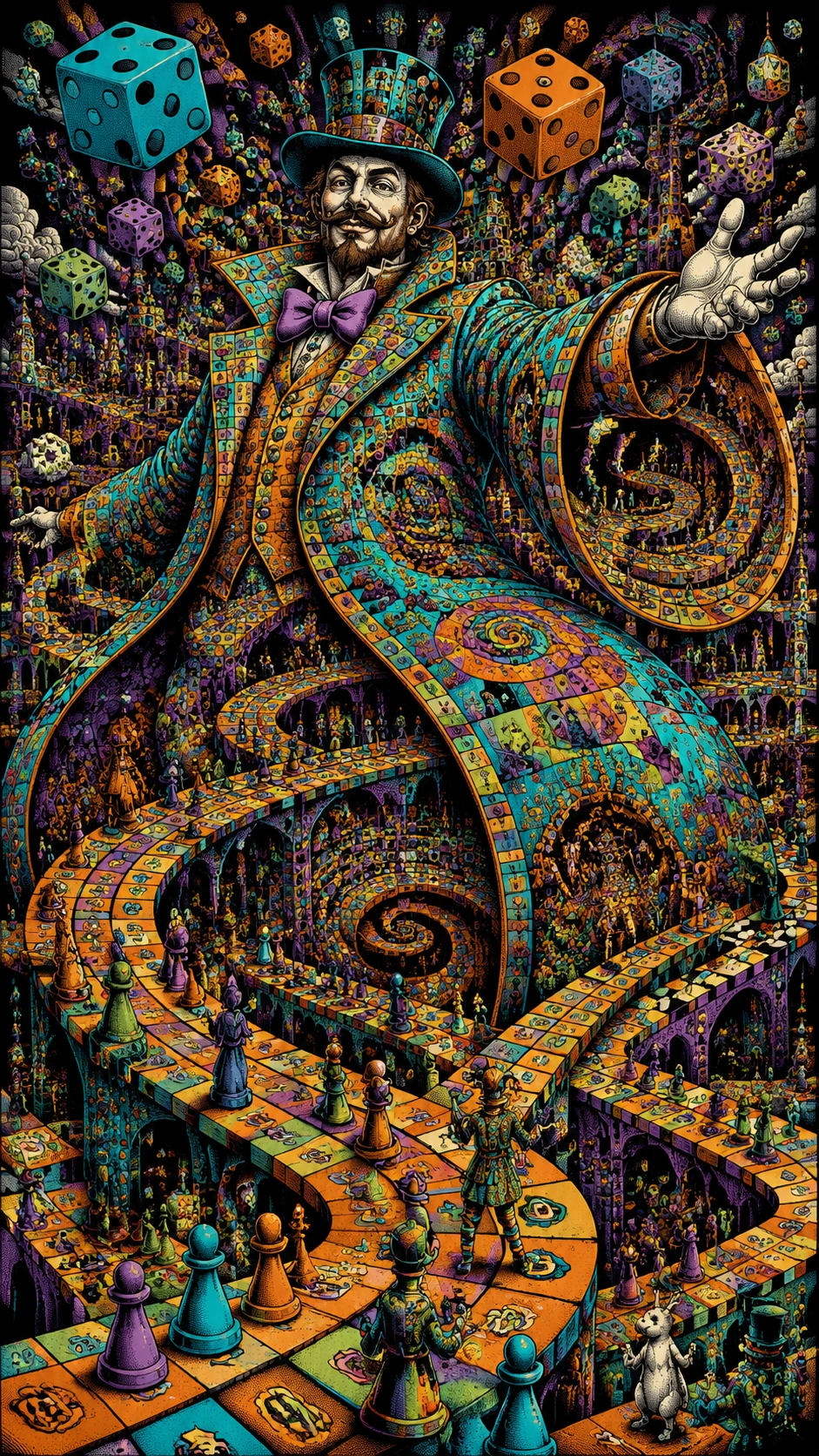 Whimsical Giant Ringmaster In An Endless Surreal Game World
