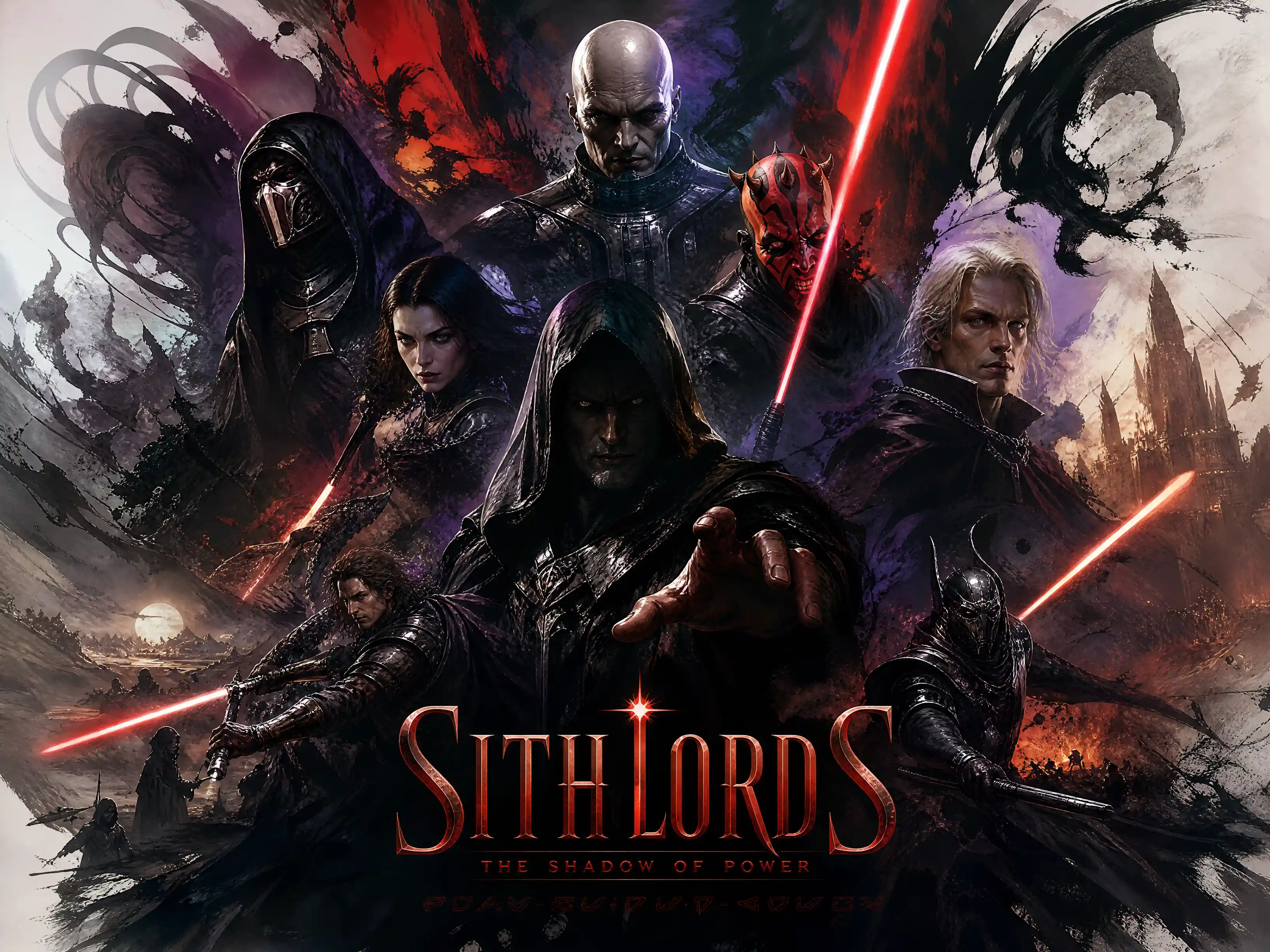 Epic montage of sith lords in dramatic fantasy lighting