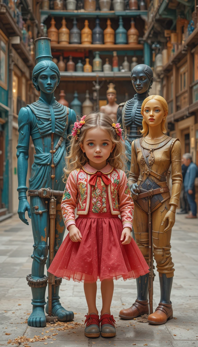 Colorful vintage fabric dolls with a child in the center