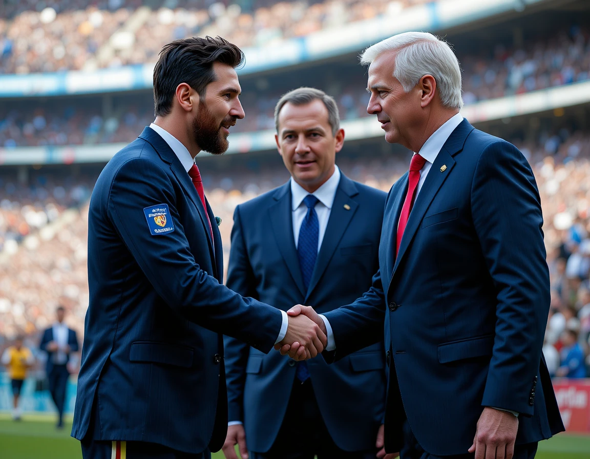 Stretta di mano tra star del calcio e politico allo stadio