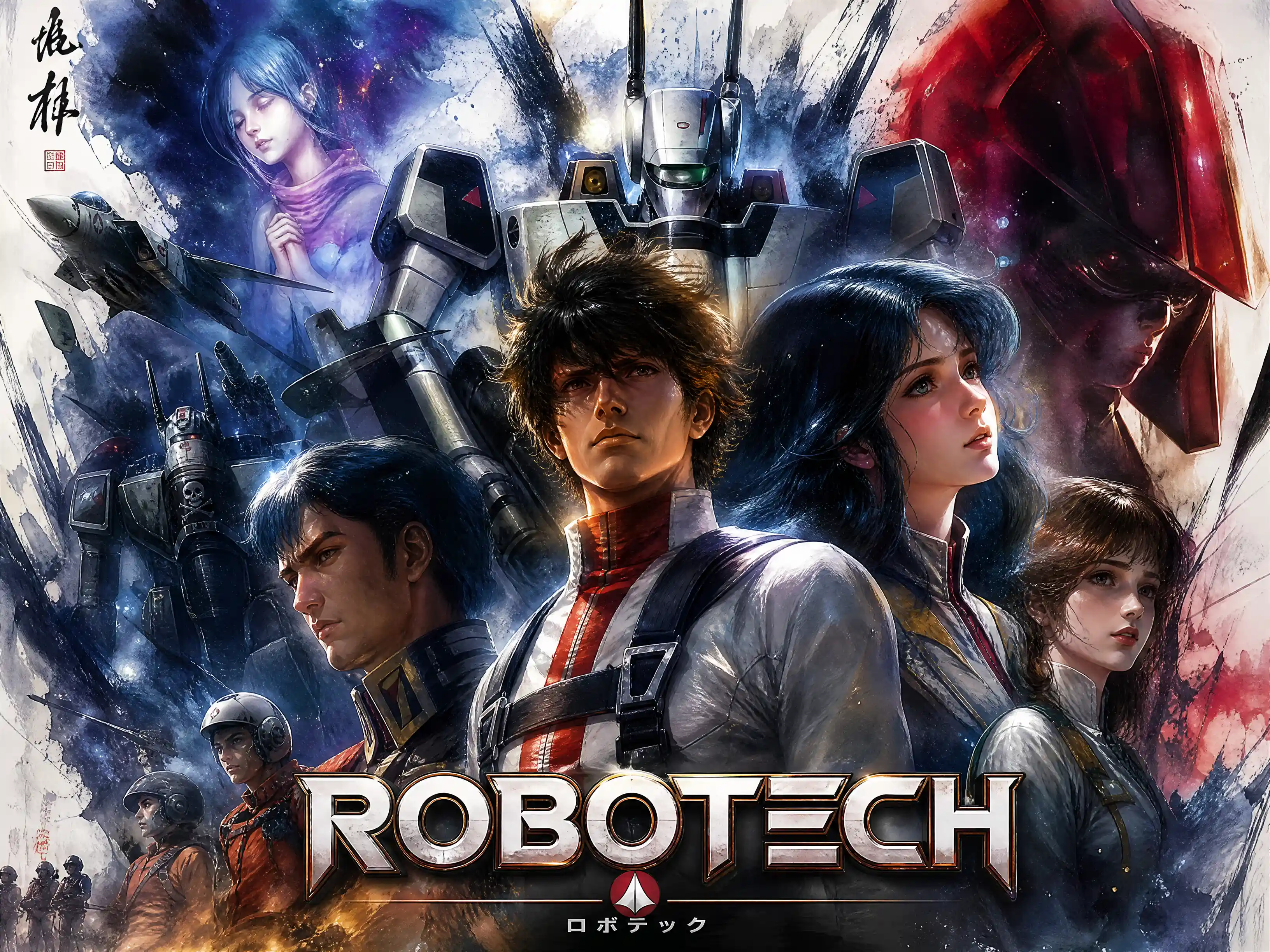 Epic sci fi mecha montage in dramatic digital painting