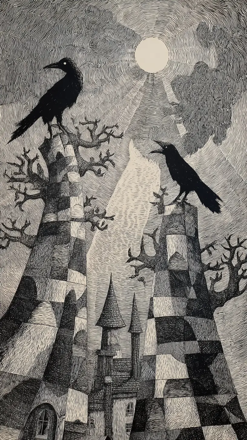 Haunted Forest With Surreal Trees And Drifting Witches