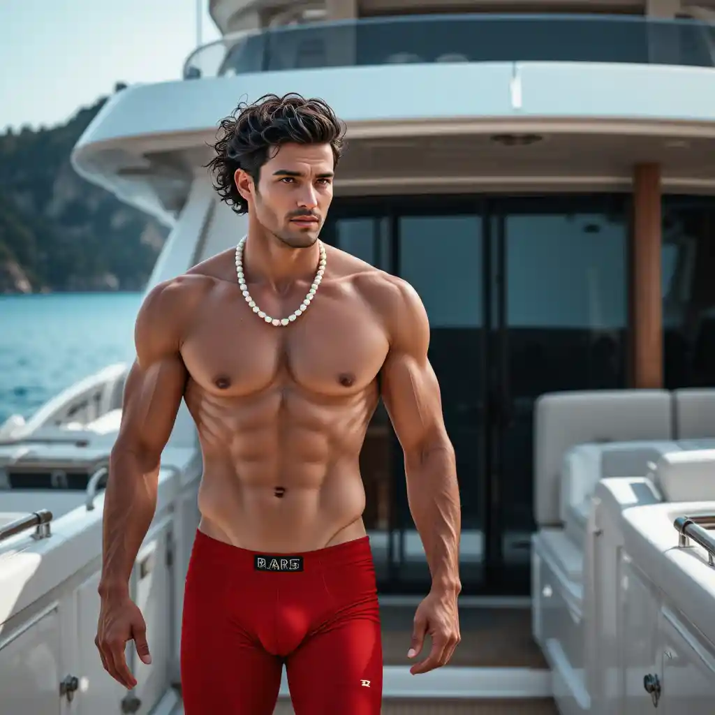 Two muscular men relaxing on a luxurious yacht