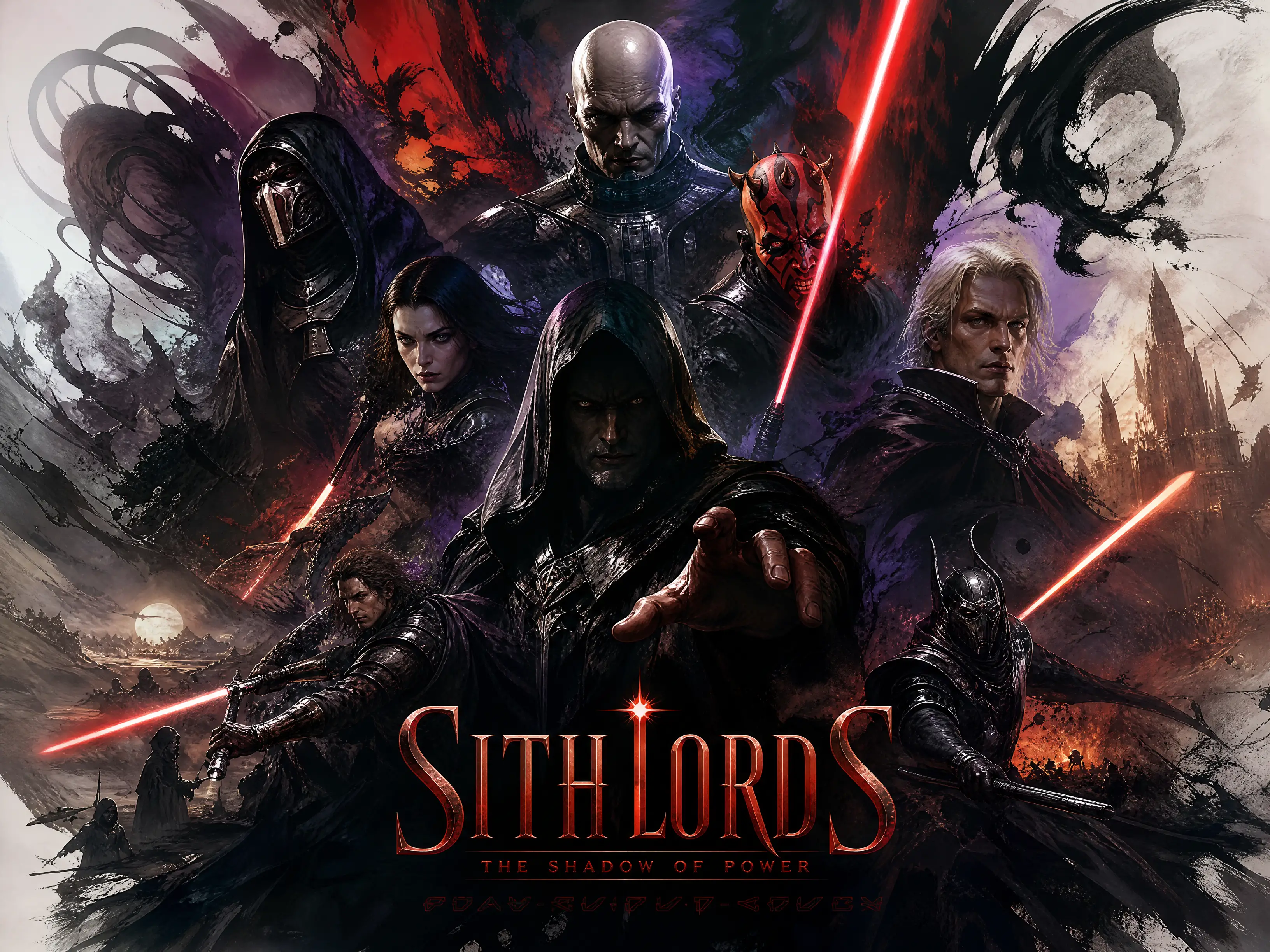 Epic montage of sith lords in dramatic fantasy lighting